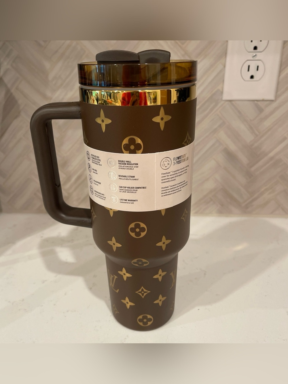 Brown and Gold FlowState Tumbler with Handle